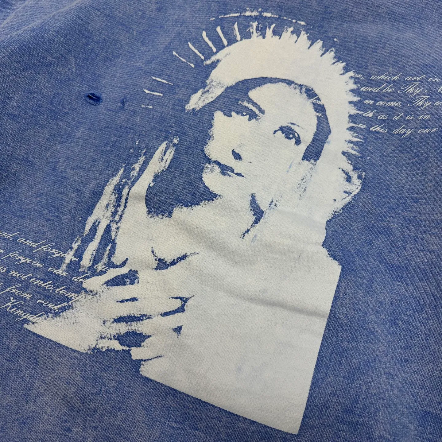 P288 # CHE-08 Saint Maria Limited Loose Portrait Washed Distressed Hooded Sweatshirt Customized heavyweight pure cotton fabric Thermoset ink printing Multi-position manual destruction process Assute yeast mill wash water natural fading effect Size: S M L XL